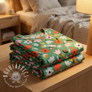 Tessuto di cotone Flowers green by JENNIFER BOURON ORGANIC