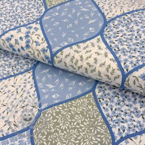 Tessuto di cotone Flowers patchwork baby blue
