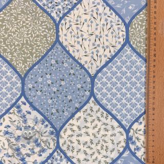 Tessuto di cotone Flowers patchwork baby blue