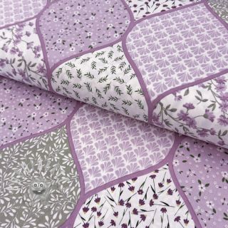 Tessuto di cotone Flowers patchwork lilac