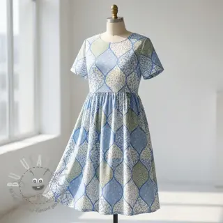 Tessuto di cotone Flowers patchwork baby blue
