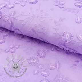 Tessuto di cotone EMBROIDERY Catchy leaves purple