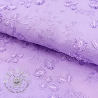 Tessuto di cotone EMBROIDERY Catchy leaves purple