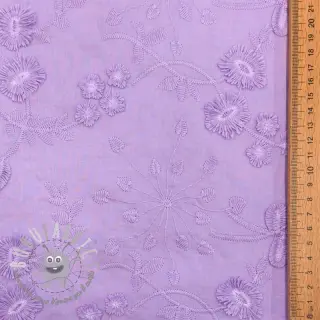 Tessuto di cotone EMBROIDERY Catchy leaves purple