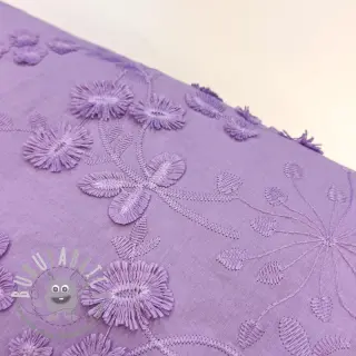 Tessuto di cotone EMBROIDERY Catchy leaves purple
