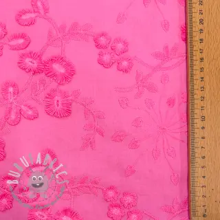 Tessuto di cotone EMBROIDERY Catchy leaves pink