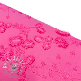 Tessuto di cotone EMBROIDERY Catchy leaves pink