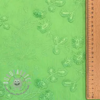 Tessuto di cotone EMBROIDERY Catchy leaves green