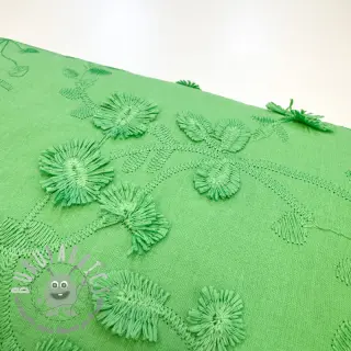 Tessuto di cotone EMBROIDERY Catchy leaves green
