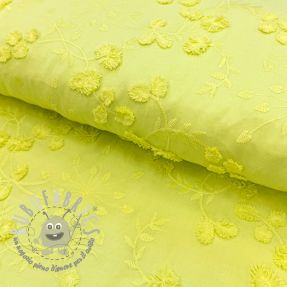 Tessuto di cotone EMBROIDERY Catchy leaves lime