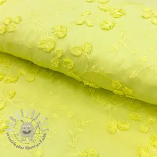 Tessuto di cotone EMBROIDERY Catchy leaves lime