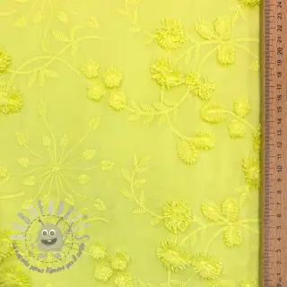 Tessuto di cotone EMBROIDERY Catchy leaves lime