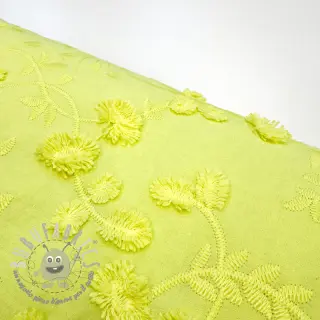 Tessuto di cotone EMBROIDERY Catchy leaves lime