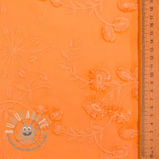Tessuto di cotone EMBROIDERY Catchy leaves orange