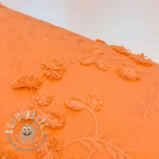 Tessuto di cotone EMBROIDERY Catchy leaves orange