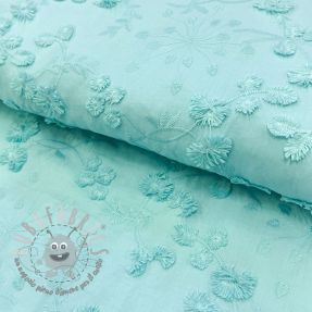 Tessuto di cotone EMBROIDERY Catchy leaves aqua