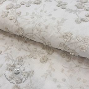Tessuto di cotone EMBROIDERY Catchy leaves beige