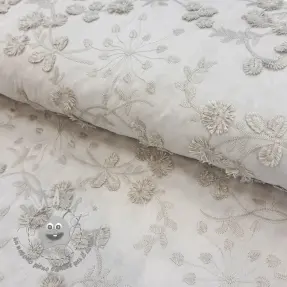 Tessuto di cotone EMBROIDERY Catchy leaves beige