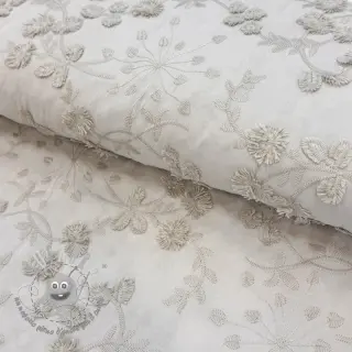 Tessuto di cotone EMBROIDERY Catchy leaves beige