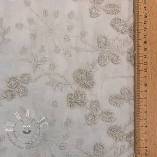 Tessuto di cotone EMBROIDERY Catchy leaves beige