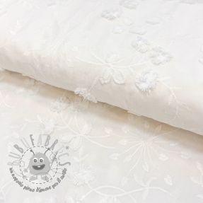 Tessuto di cotone EMBROIDERY Catchy leaves off white