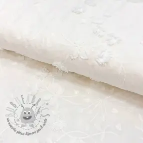 Tessuto di cotone EMBROIDERY Catchy leaves off white
