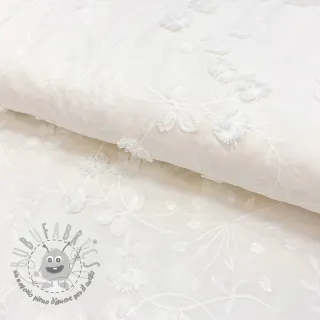 Tessuto di cotone EMBROIDERY Catchy leaves off white