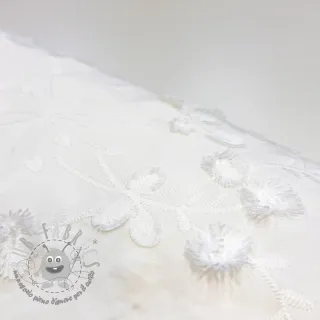 Tessuto di cotone EMBROIDERY Catchy leaves off white