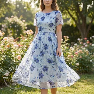 Tessuto in cotone con una miscela EMBROIDERY Rose blue
