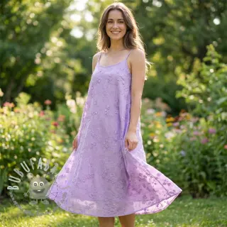 Tessuto di cotone EMBROIDERY Catchy leaves purple