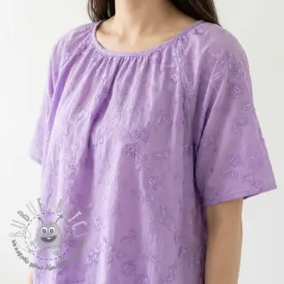 Tessuto di cotone EMBROIDERY Catchy leaves purple