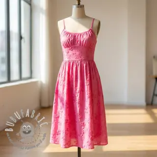 Tessuto di cotone EMBROIDERY Catchy leaves pink