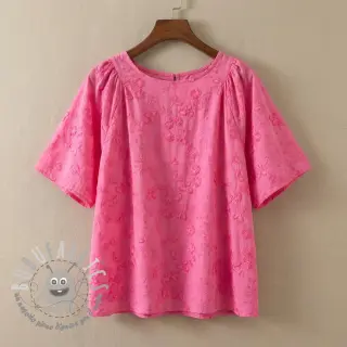 Tessuto di cotone EMBROIDERY Catchy leaves pink