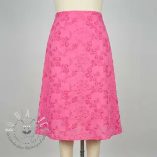 Tessuto di cotone EMBROIDERY Catchy leaves pink