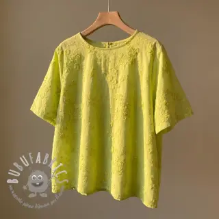 Tessuto di cotone EMBROIDERY Catchy leaves lime