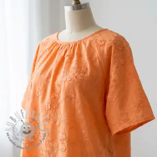 Tessuto di cotone EMBROIDERY Catchy leaves orange