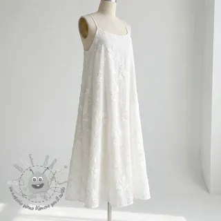 Tessuto di cotone EMBROIDERY Catchy leaves off white