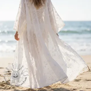 Tessuto di cotone EMBROIDERY Catchy leaves off white