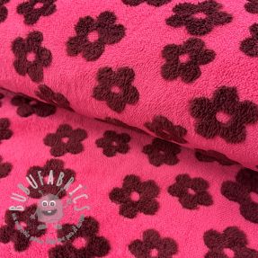 Tessuto per cappotti TEDDY Flower power bordeaux