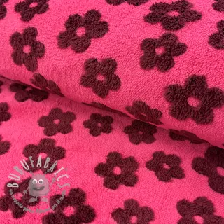 Tessuto per cappotti TEDDY Flower power bordeaux