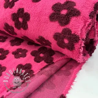 Tessuto per cappotti TEDDY Flower power bordeaux