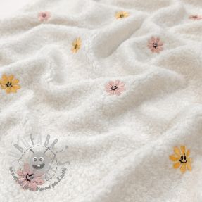 Tessuto per cappotti TEDDY EMBROIDERY Smiley flowers yellow