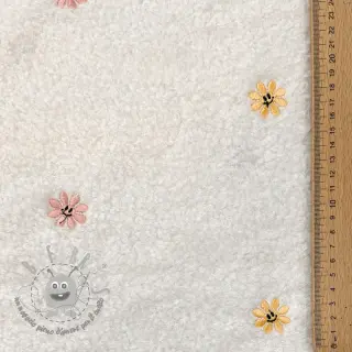 Tessuto per cappotti TEDDY EMBROIDERY Smiley flowers yellow