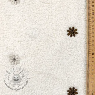 Tessuto per cappotti TEDDY EMBROIDERY Smiley flowers choco