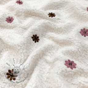 Tessuto per cappotti TEDDY EMBROIDERY Smiley flowers old pink