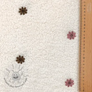 Tessuto per cappotti TEDDY EMBROIDERY Smiley flowers old pink