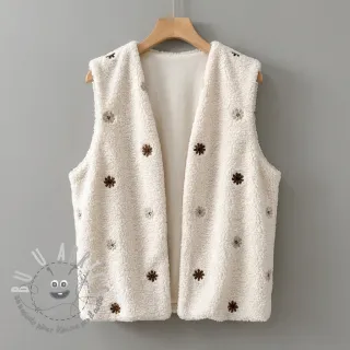 Tessuto per cappotti TEDDY EMBROIDERY Smiley flowers choco