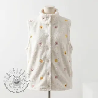 Tessuto per cappotti TEDDY EMBROIDERY Smiley flowers yellow
