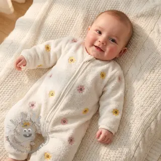 Tessuto per cappotti TEDDY EMBROIDERY Smiley flowers yellow