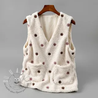Tessuto per cappotti TEDDY EMBROIDERY Smiley flowers old pink